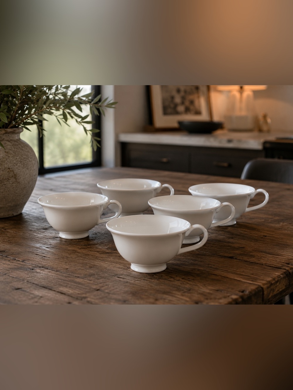 Pottery Barn Set of 5 White Porcelain Footed Tea Coffee Cups Japan Kitchenware